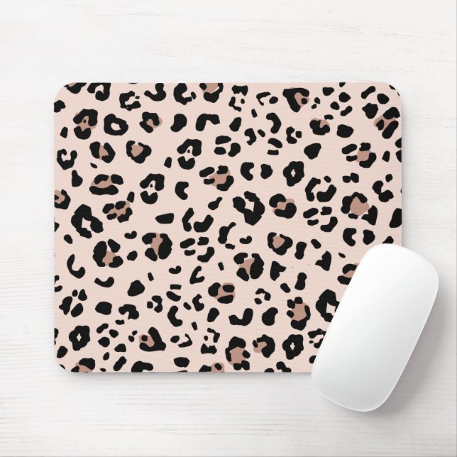 Trendig Leopard Print in  Rosa och svart Musmatta (Med mus)