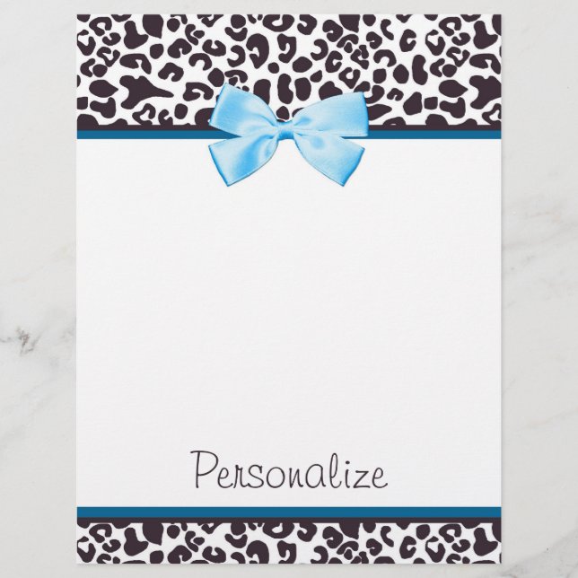 Trendig Leopard Print och Blue Ribbon with Namn (Framsida)