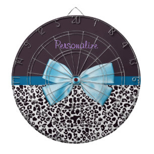 Trendig Leopard Print och Blue Ribbon with Namn Piltavla