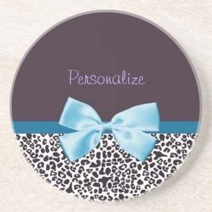 Trendig Leopard Print och Blue Ribbon with Namn Underlägg