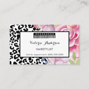 Trendig Leopard Skriv ut Blommigt Hairstylist med  Visitkort