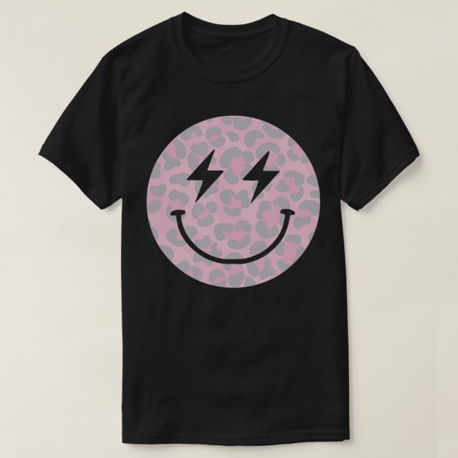 Trendig Leopard Smiley face Lighämt Bolt  T Shirt (Design framsida)