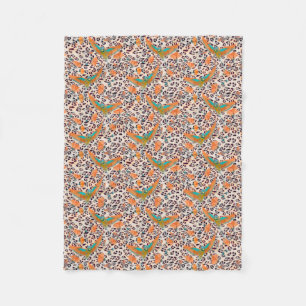 Trendig leopardmönster, paradisfåglar, orange fleecefilt