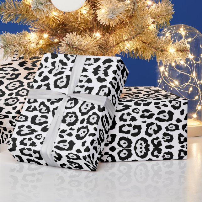 Trendig leopardmönster svart grå vit chic presentpapper (Helgdagar)