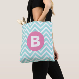 Trendig Light Blue Chevron Rosa Monogram Tygkasse