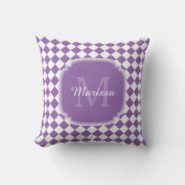 Trendig Light Lila Checkad Monogrammed Namn Kudde