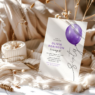 Trendig lila ballong 60-årsdag inbjudningar