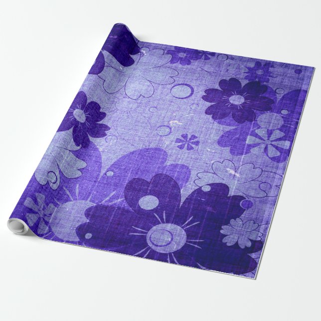 Trendig Lila Blommans Vintage Presentpapper (Utrullad)