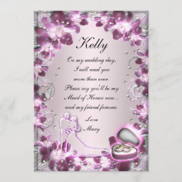 Trendig lila blommig snygg brudtjejskort inbjudningar