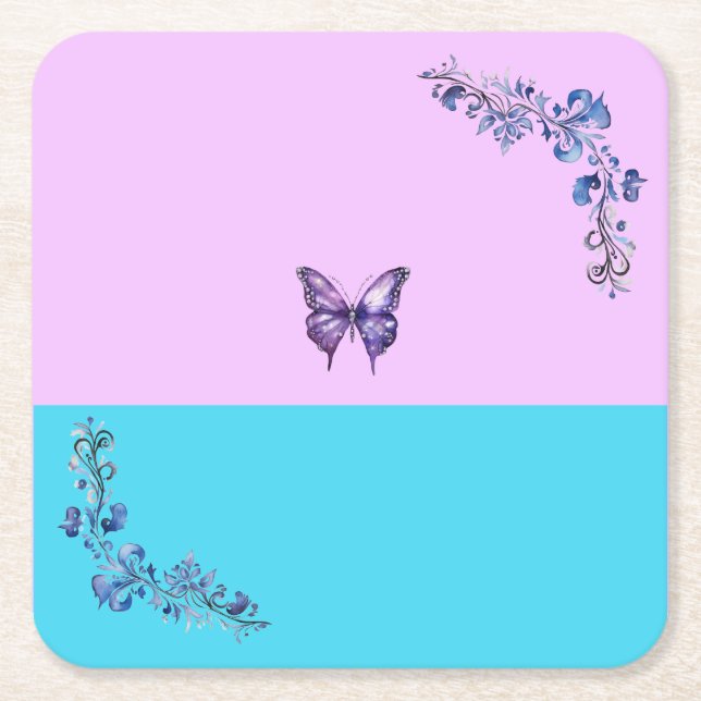 Trendig Lila Butterfly på Pastellers Pappra Underl Underlägg Papper Kvadrat (Framsidan)