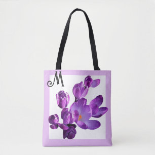Trendig lila crocus-blommor söt, giftig blommigt tygkasse