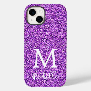 Trendig Lila Glitter Monogram Initial Namn