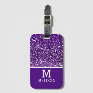 Trendig Lila Glitter Namn Monogram - första början Bagagebricka
