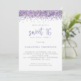Trendig Lila Glitter Sweet 16 Födelsedagsfester Inbjudningar