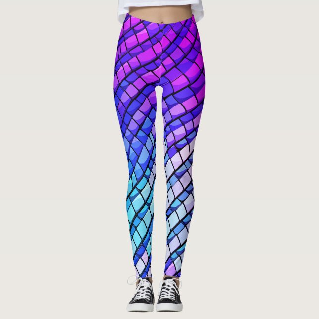 Trendig Lila Gradient Abstrakt Geometric Mönster Leggings (Framsida)