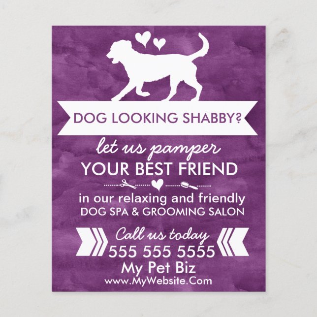 Trendig Lila Hund Grooming Flyer - anpassningsbar (Framsidan)