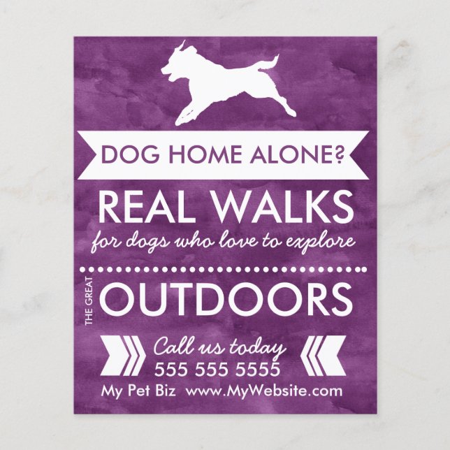 Trendig Lila Hund Silhouette Dog Walker Flyer (Framsidan)