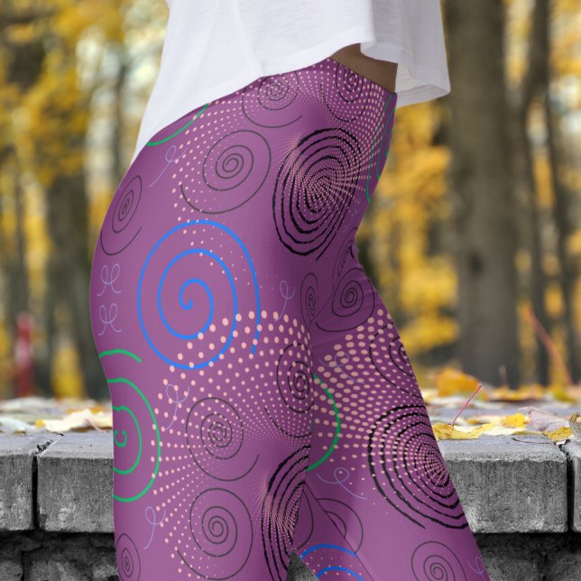 Trendig Lila Hypnotic Swirls Mönster Leggings (Hypnotic Swirls on Plum)