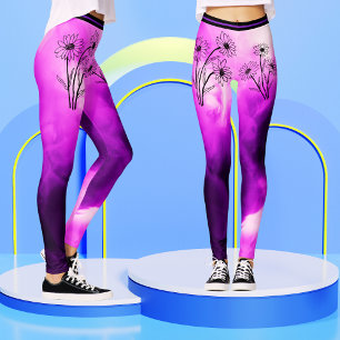 Trendig Lila Lilac Blommigt Daisy Tie- dye Kvinnor Leggings