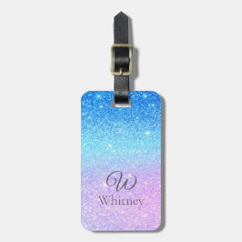 Trendig lila ombré blå glitter modern bagagebricka