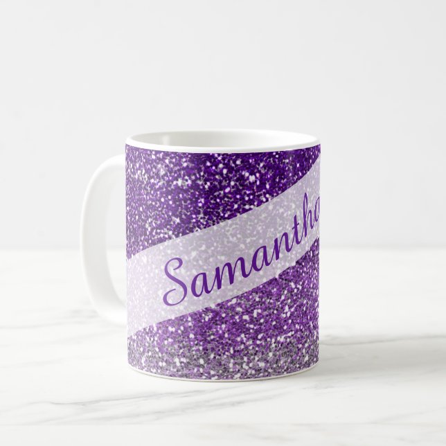 Trendig Lila Ombre Glitter Namn Personlig Kaffemugg (Framsida vänster)