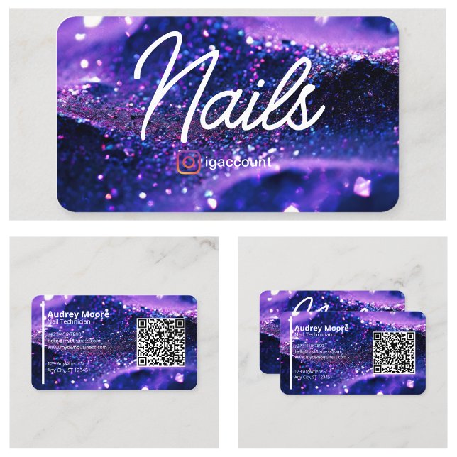 Trendig Lila Professionell-kort QR-kod Nagel Tech Visitkort (Trendy Purple Professional Card QR Code Nail Tech
)