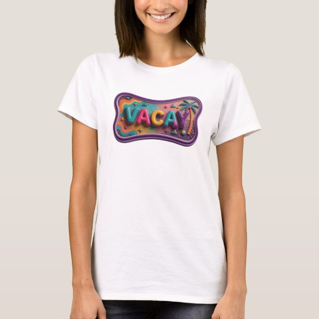 Trendig lila VACAY Statement T-shirt (Framsida)