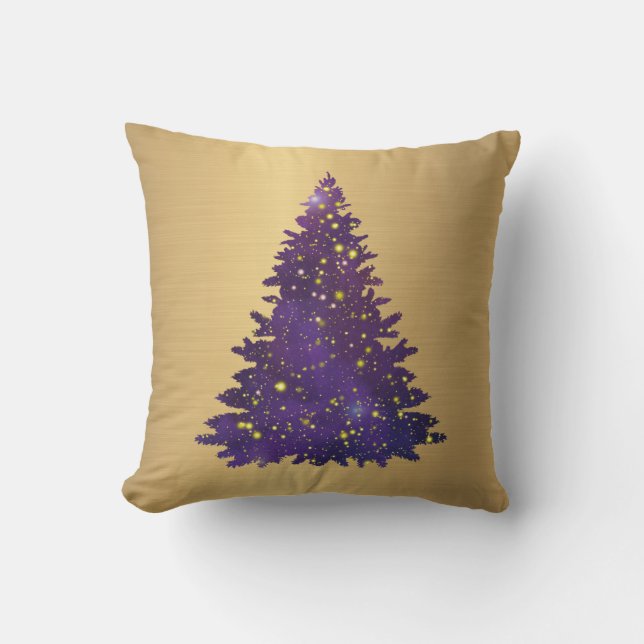 Trendig Lila Vattenfärgen Glitter Träd jul Kudde (Framsida)