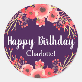 Trendig Lila Watercolor Flowers Birthday Runt Klistermärke