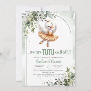 Trendig lilla svan med guld tutu klänningsgreenery inbjudningar