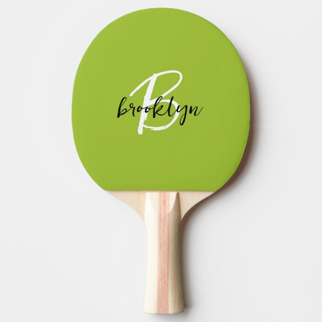 Trendig Lime Green Black White-skript, Monogram Pingisracket (Framsidan)