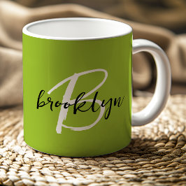 Trendig Limegrön Svart Vit Skrift Monogram Kaffemugg
