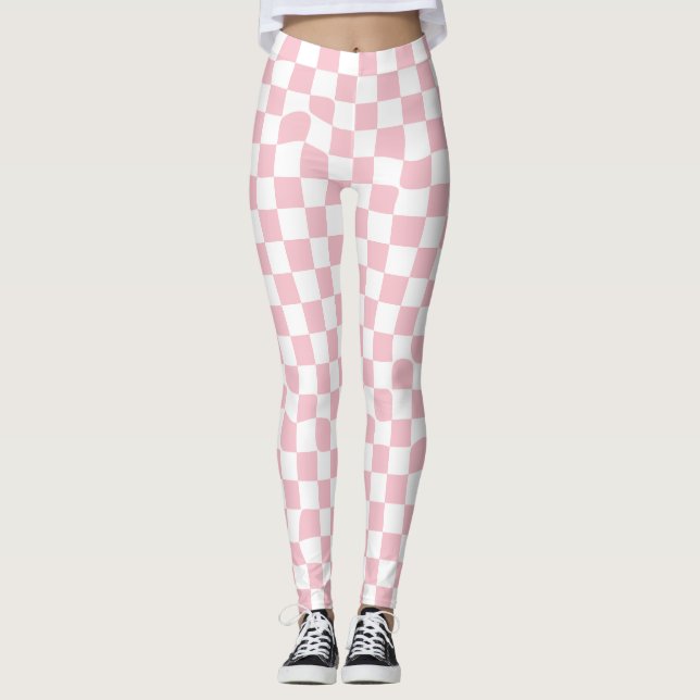 Trendig Ljus rosa Kontrollerad Mönster Leggings (Framsida)