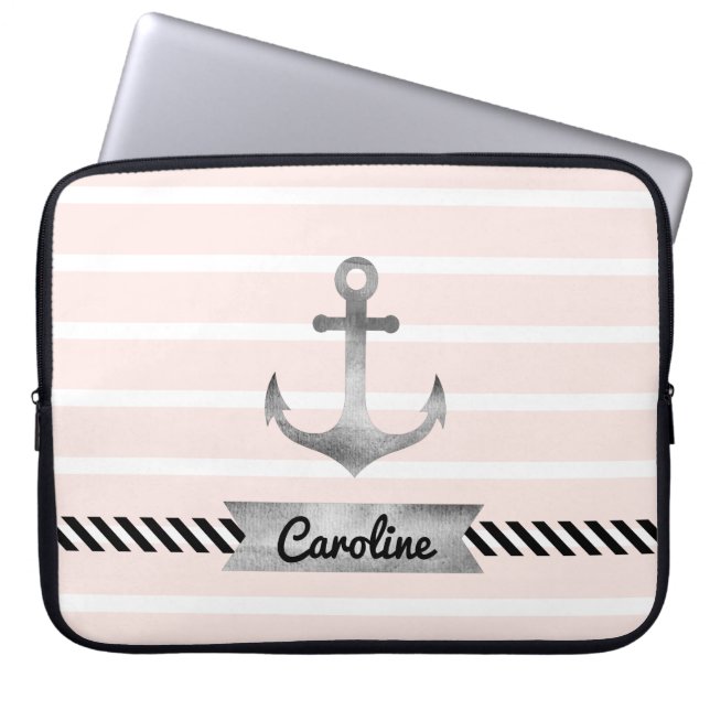Trendig Ljus rosa Rand Nautical Anchor Anpassnings Laptop Fodral (Framsidan)