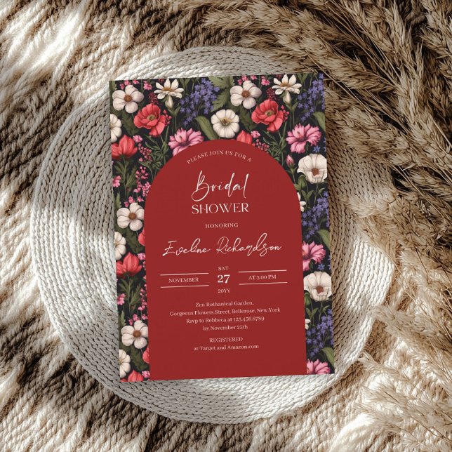 Trendig: Ljusfärgsfärgade vilda blommor Inbjudningar (Trendy arch watercolor colorful wildflowers invitation)