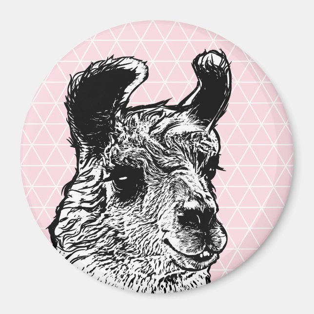 Trendig Llama Illustration & Triangles Magnet (Framsidan)