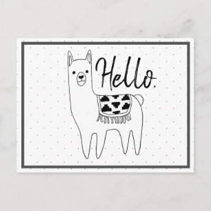 Trendig Llama Sketch & Black Dots Hej Vykort