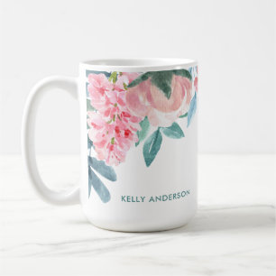 Trendig lövväxt botaniskt blomsterdekalmönster kaffemugg