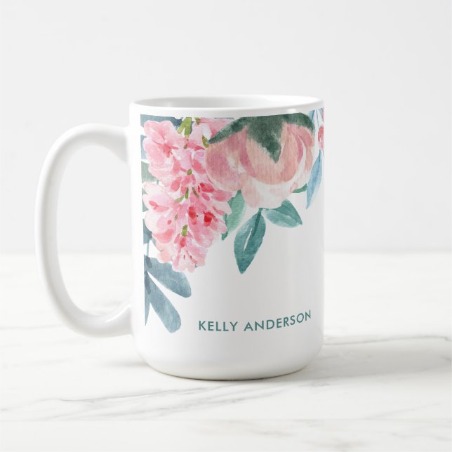 Trendig lövväxt botaniskt blomsterdekalmönster kaffemugg (Vänster)