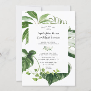 Trendig Lush Watercolor Tropical Greenery Bröllop Inbjudningar