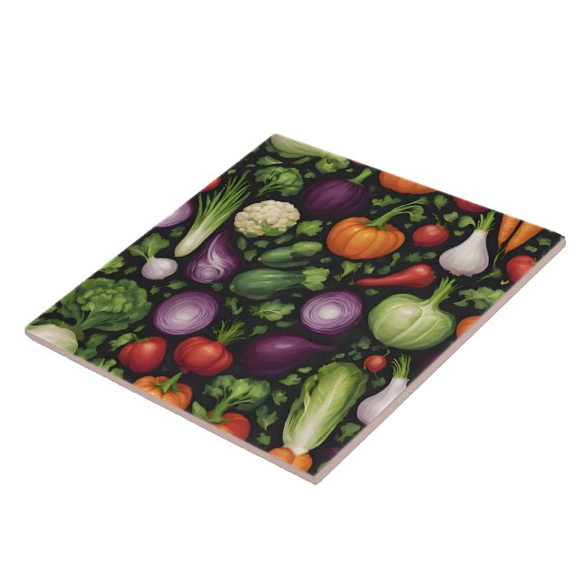 Trendig Lycklig Vegetables Healthy Food Collection Kakelplatta (Sidan)