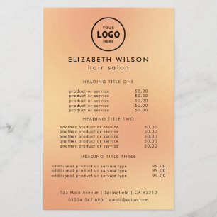Trendig Lyx Salon Prislista Mall Flygblad