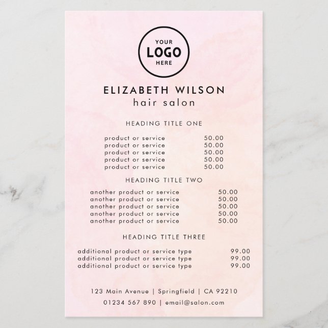 Trendig Lyx Salon Prislista Mall Flygblad (Framsidan)