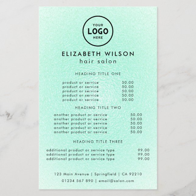 Trendig Lyx Salon Prislista Mall Flygblad (Framsidan)
