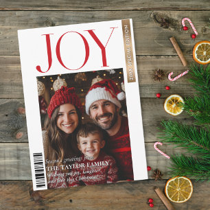 Trendig Magazine Cover Family Photo jul Joy I Inbjudningar