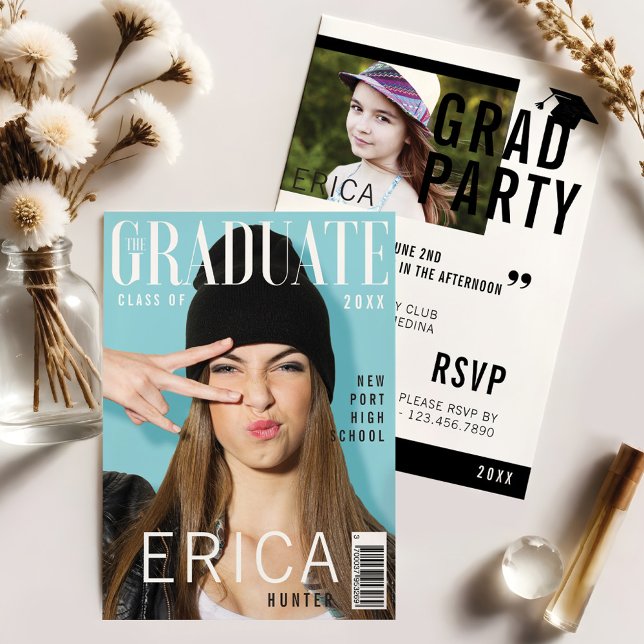 Trendig Magazine Cover Inspired Grad-inbjudan Inbjudningar (Trendy Magazine Cover Inspired Grad Invitation)