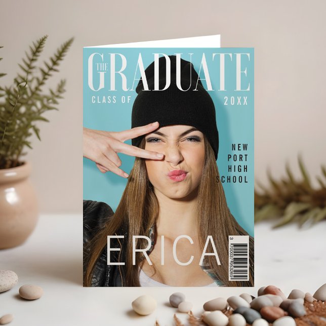 Trendig Magazine Cover Inspired Studenten Kort (Trendy Magazine Cover Inspired Graduation Card)