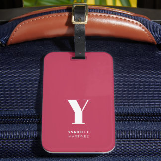 Trendig Magenta Enkel Monogram Namn Bagagebricka