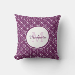 Trendig Magenta Monogrammed Namn Lila Heart Dots Kudde