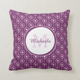 Trendig Magenta Monogrammed Namn Lila Heart Dots Kudde